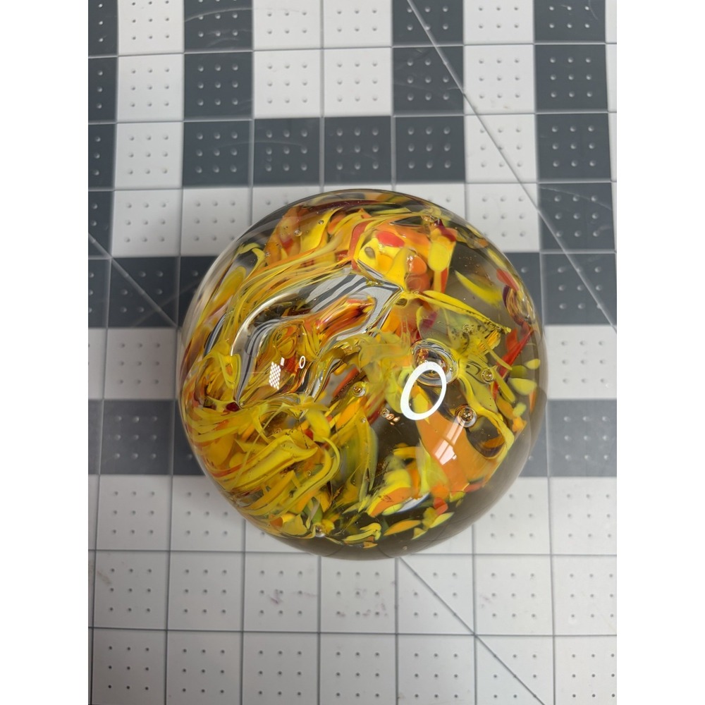 Large Art Glass Yellow & Orange Swirl Paperweight 3.25" x 3.75" Marked W3 2013 - Picture 4 of 6